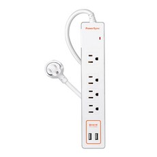 PowerSync 包爾星克 USB 2埠 + 1開防雷擊延長線 4孔 TPS314GB9018A, 1.8m, 1條, 白色