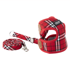 doter 寵愛物語 時尚胸背牽繩組 - 格紋系列, S(24~36cm 32~41cm 牽繩120cm), 紅色格紋, 1組
