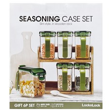LocknLock 樂扣樂扣 調理盒6件組, 調味罐 x 6入 + 調味匙 x 6入 + 木質收納架 x 1入 + 標籤貼紙 x 1張, 1組