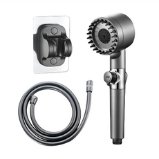 增壓過濾蓮蓬頭 一鍵止水 3檔出水 軟矽膠按摩, 槍灰色, 1組