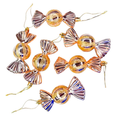 摩達客 彩繪電鍍糖果吊飾 Set 6 11CM 金色系 聖誕樹裝飾球, 1組