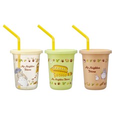 塑膠吸管杯 3件組 TOTORO 320ml 1組, TOTORO 多色