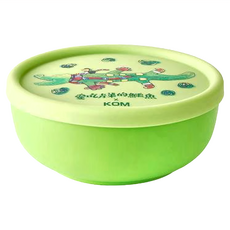KOM 316不鏽鋼童書聯名兒童隔熱餐碗, 愛吃青菜的鱷魚, 湯匙 + 矽膠上蓋, 1組