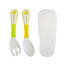 PiYOPiYO 黃色小鴨 學習湯叉組 易於插取、舀取食物 符合人體工學設計 防滑、易握 攜帶方便, 叉子 + 湯匙 + 收納盒, 雙色, 1組