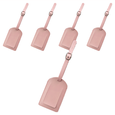 葉子小舖 行李掛牌 皮革行李吊牌5個 皮革行李箱標籤 旅行行李識別牌 時尚行李配件, 粉色