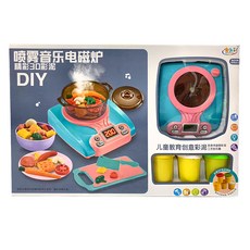 寶樂彩 彩泥黏土美食料理大師 附噴煙音樂電磁爐 + 彩泥5色 9913, 1組, 粉紅色 + 顏色隨機