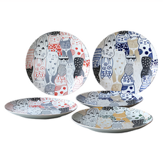 粟坂 陶瓷餐盤 直徑235mm 日本岐阜縣產, 5件組餐盤, AWASAKA 貓貓, 1組