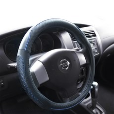 POWER 方向盤套 滾邊格紋牛皮 PW-31, 藍色 + 黑色