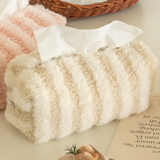 沐慕家居 仿兔毛線條衛生紙套 毛絨布, 22 x 11 x 10cm, 奶茶色線條