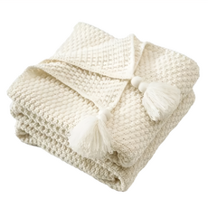 經典北歐風流蘇針織雙人空調被, 150 x 200cm, 米色