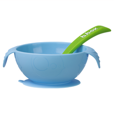 b.box 寶寶矽膠餐碗組, 6個月以上適用, 碗+湯匙, 海洋藍, 碗1入 + 湯匙1入, 1組