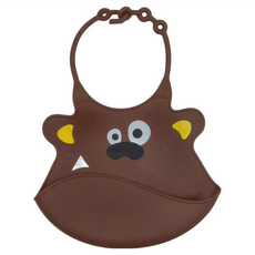 ULUBULU 矽膠圍兜，立體矽膠，6個月以上，可調節尺寸, 棕熊 棕色, 1件