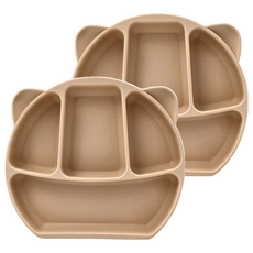 矽膠吸盤餐盤, 象牙米色, 耐熱220度, 2個