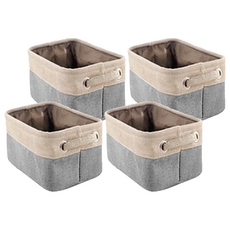 Joeki 北歐布藝收納籃 麻質材質 兩面提手設計, 大(37.5 x 25 x 23cm), 灰色, 4個