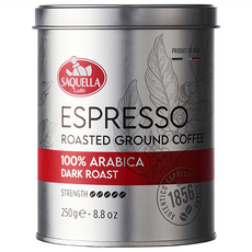 SAQUELLA 阿拉比卡深度烘培研磨咖啡粉 - 100% 精選阿拉比卡豆 鋁製封蓋完美封存, 250g, 1罐