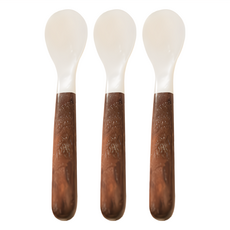 MYUMYUMYU 沐慕家居 貝殼實木湯匙, 白色 + 原木色, 3支