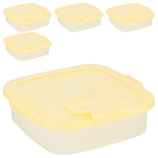 Roaze 柔仕 乾濕兩用巾矽膠抽取盒, 附乾濕兩用嬰兒紗布毛巾, 雙重鎖水結構, 食品容器材質, 快速抽取孔, 透明盒體, 黃色, 5個