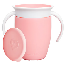 munchkin 滿趣健 360度防漏練習杯 附蓋, 不含BPA, 美國牙醫推薦, 粉色, 207ml, 1個
