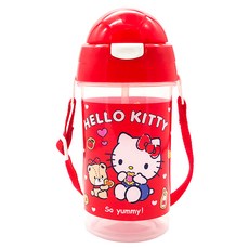 Hello Kitty 凱蒂貓 彈跳吸管水壺 500ml, 紅色, 1個
