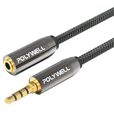 POLYWELL 寶利威爾 3.5mm立體聲麥克風音源延長線 公對母 4極 3m, PW15-W52-B013, 槍黑色, 1條