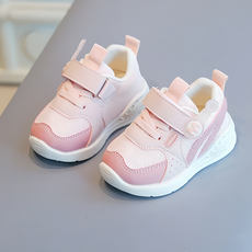 小童軟底防滑網面機能運動鞋，透氣網布，粉色/22碼