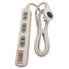 PRACTICAL 實用牌 1開6插 感溫變色插頭 家用延長線, 182cm, 米色, 1組