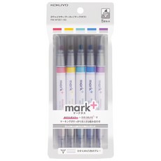 KOKUYO Mark+兩用灰色系螢光筆 Set 5支, 極細筆頭 雙頭設計, 1組, 粉色+紫色+綠色+藍色+黃色
