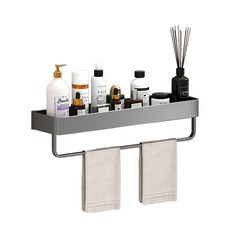 超級工廠 浴室置物架 60cm 灰色 附毛巾桿 免打孔, 1個