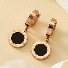 NOID-B 女士醫療鋼基本款貝殼垂墜耳環 黑色