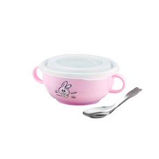 ZEBRA THAILAND 斑馬 雙耳兒童隔熱碗 附湯匙/塑膠PE蓋, 顏色隨機, 1組
