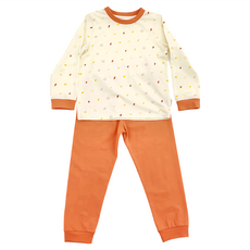 印花樂 長袖內搭套裝組 2 Piece Pajama Set - 93.9%棉, 4號, 呼呼熱甜湯 小豆紋米色