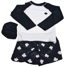 男童長袖分體泳衣組 泳衣 + 泳褲 + 泳帽