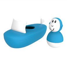 MATCHSTICK Monkey 漂漂小遊艇洗澡玩具，抗菌保護, 藍懶猴, 1個