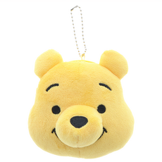 sun-star 小熊維尼毛絨吊飾零錢包, 可愛大頭 黃色, 柔軟舒適, 方便攜帶, 1個, 10.5cm