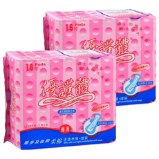 UFT plus 優護體 草本清爽衛生棉 16片 絲薄 量多 柔棉 速透表層 護翼, 夜用型, 2包