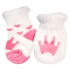 Lucky Baby 新生兒純棉護手套/襪套2件組 0-6個月適用, 手套8 x 6.5cm + 腳套8 x 7.5cm, 皇冠, 1組
