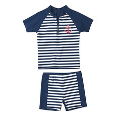 Playshoes抗UV防曬短袖兩件組兒童泳裝-海軍風，舒適透氣，時尚可愛, 134/140, 1入