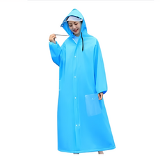 全身防護防疫面罩雨衣, 超大防水口袋，EVA環保面料, 藍色, L