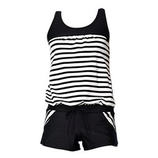 TRAVEL FOX 二件式泳衣 附泳帽 活動式罩杯, 黑色 + 白色