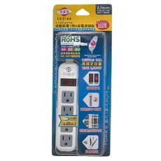 WeiTien 威電 過載斷電1開4座電源線組 125VAC 15A MAX 1650W, 2.7m, 白色, 1個