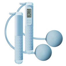 電子跳繩, 高清LED顯示螢幕, 四鍵按鈕, 智能計數, 繩/球兩用, 莫蘭迪藍, 1個, 升級款