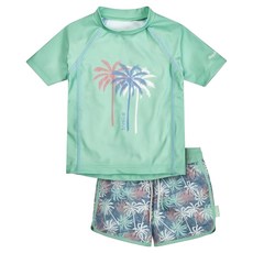 Playshoes 兒童抗UV防曬短袖兩件組泳裝配海灘褲-棕梠樹