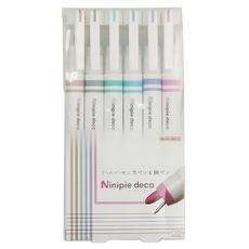 sun-star Ninipie deco 粗細雙頭兩用代針筆/圓頭螢光筆 六件組, 夏晴, 1組