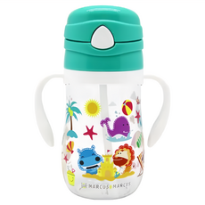 MARCUS&MARCUS 動物樂園Tritan幼兒吸管杯, 300ml, 12個月以上適用, 綠色, 1個