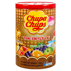 Chupa Chups 加倍佳 棒棒糖綜合口味Set 100支入, 水果可樂奶油口味綜合, 1.1kg, 1桶