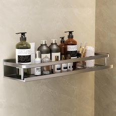 超級工廠 浴室置物架 太空鋁浴室收納架 免打孔安裝, 50cm, 灰色, 1個