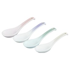 LE CREUSET 淡雅恬靜瓷器中式湯匙4件組, 1組, 貝殼粉 + 淡粉紫 + 湖水綠 + 蛋白霜