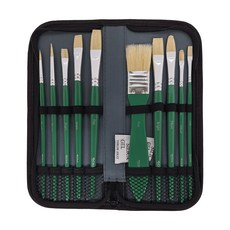 Mont Marte 蒙瑪特 油畫豬鬃畫筆 11件套組, 附帶筆袋, 適合外出旅遊攜帶, 扁峰1號 + 扁峰2號 + 扁峰4號 + 扁峰6號 + 扁峰8號 + 扁圓峰2號 + 扁圓峰6號 + 圓峰0號 + 圓峰3號, 1組