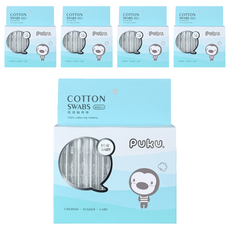 PUKU 藍色企鵝 日本極細軸棉棒 細緻雙棉頭設計 單隻獨立包裝, 100支, 5盒