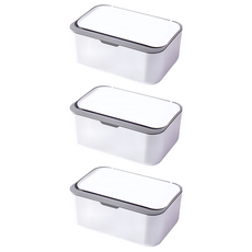 乾濕多用途濕巾口罩收納盒, 防塵防蟲, 適用於三層口罩45片/四層口罩30片/一般型濕紙巾80抽, 白灰, 3個